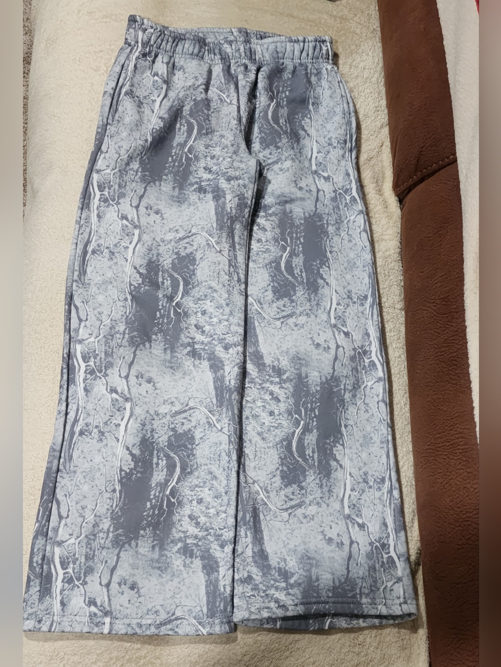 Orange Kiss Gray Marble Print Wide Leg Lounge Pants Small